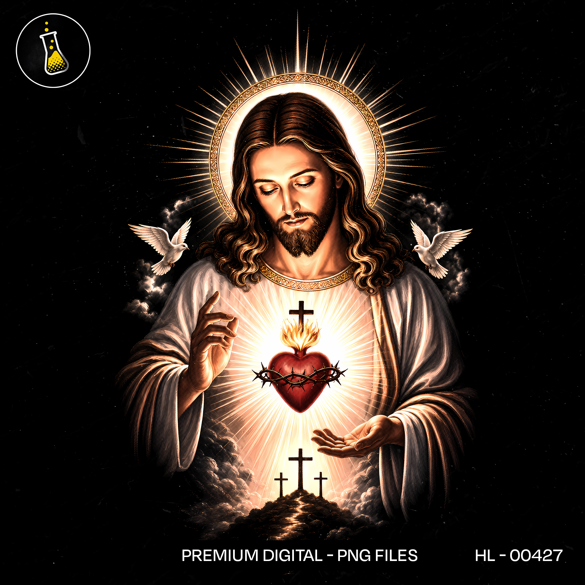 Sacred Heart Calvary Crosses Print