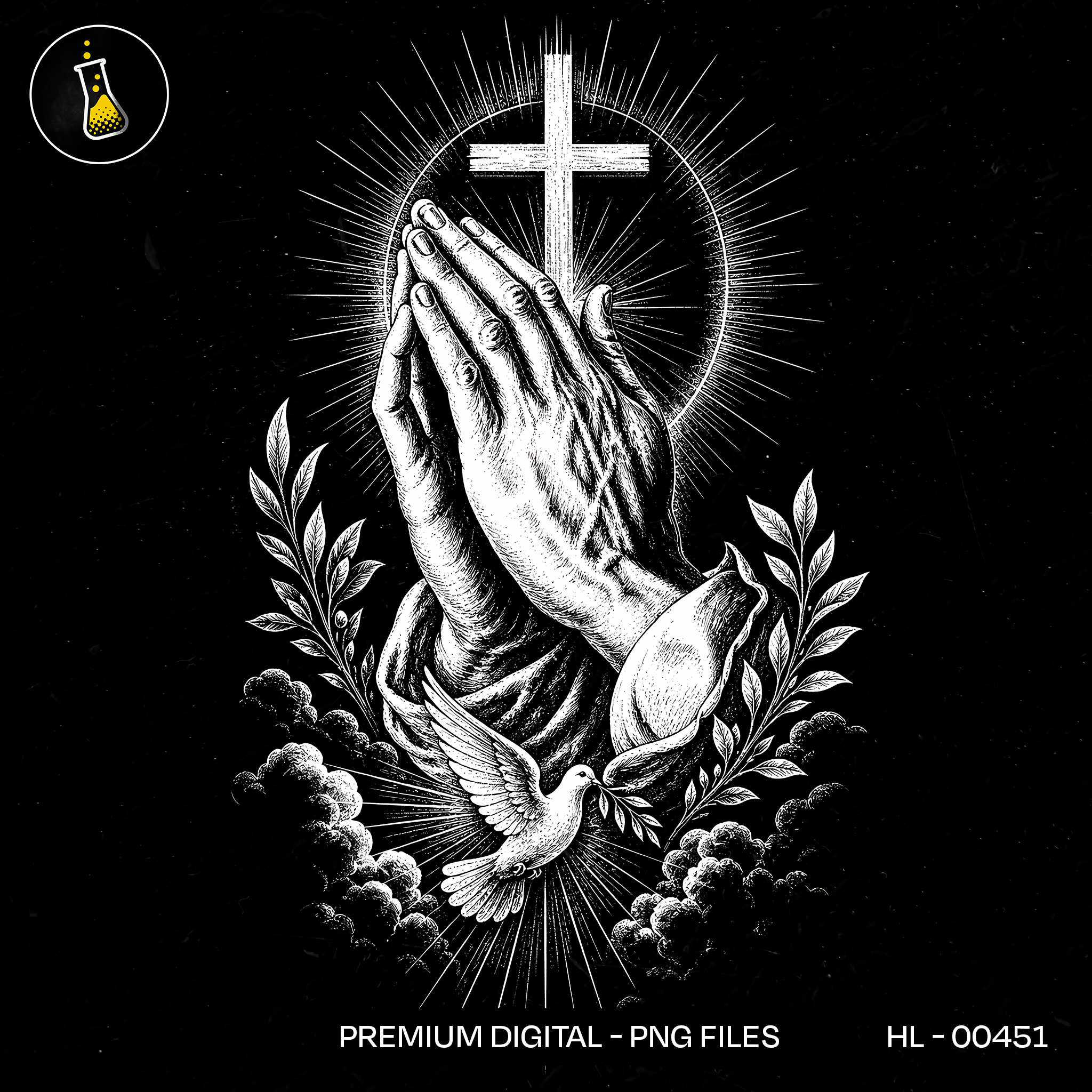 Praying Hands with Dove Print