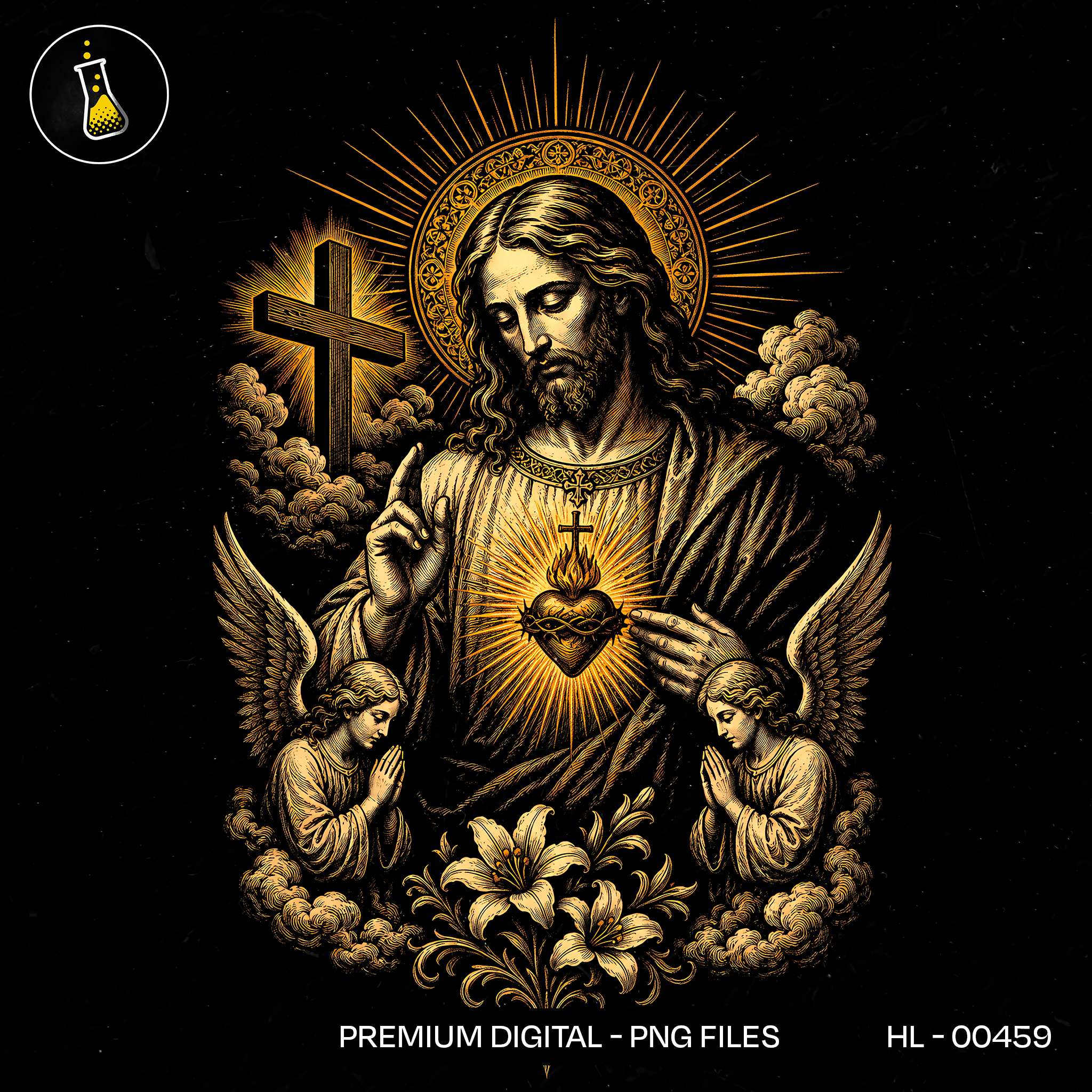 Jesus Sacred Heart Angels Print