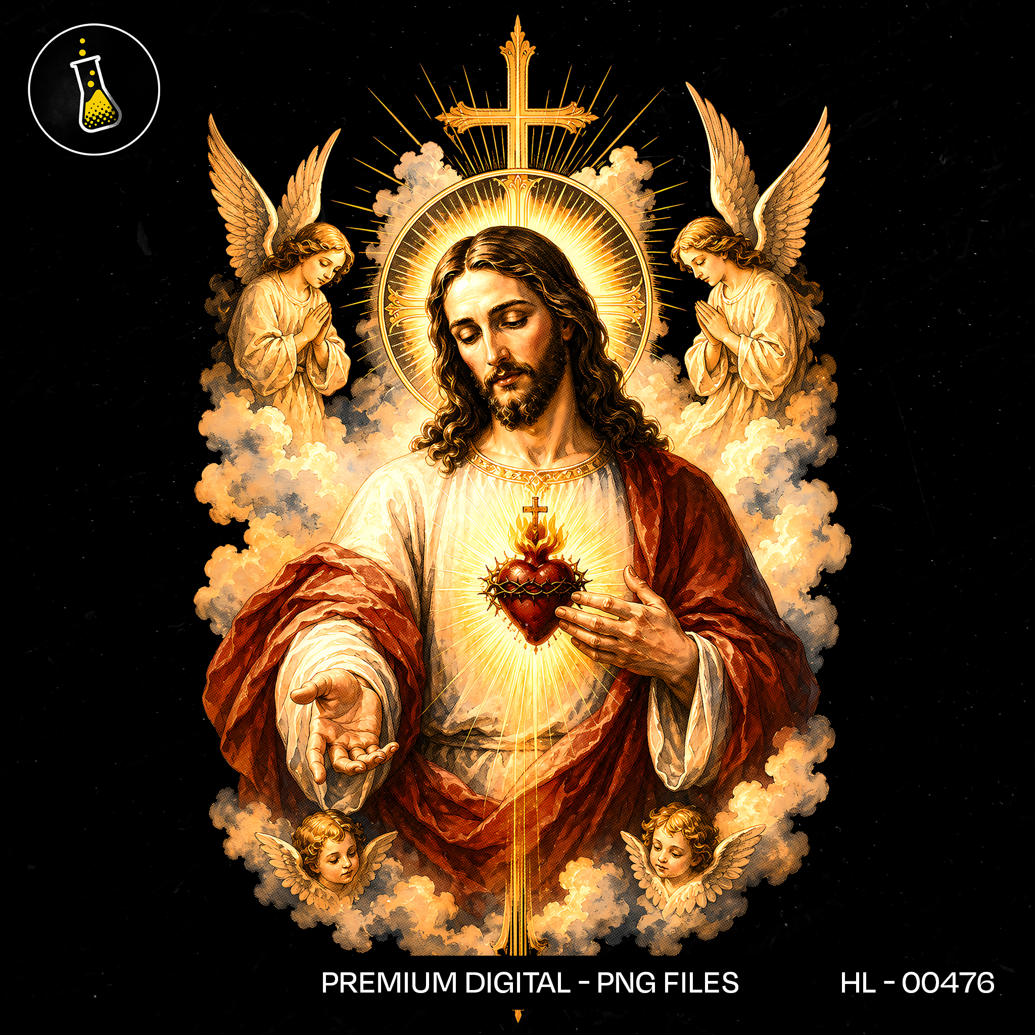 Sacred Heart Blessing Angels Print