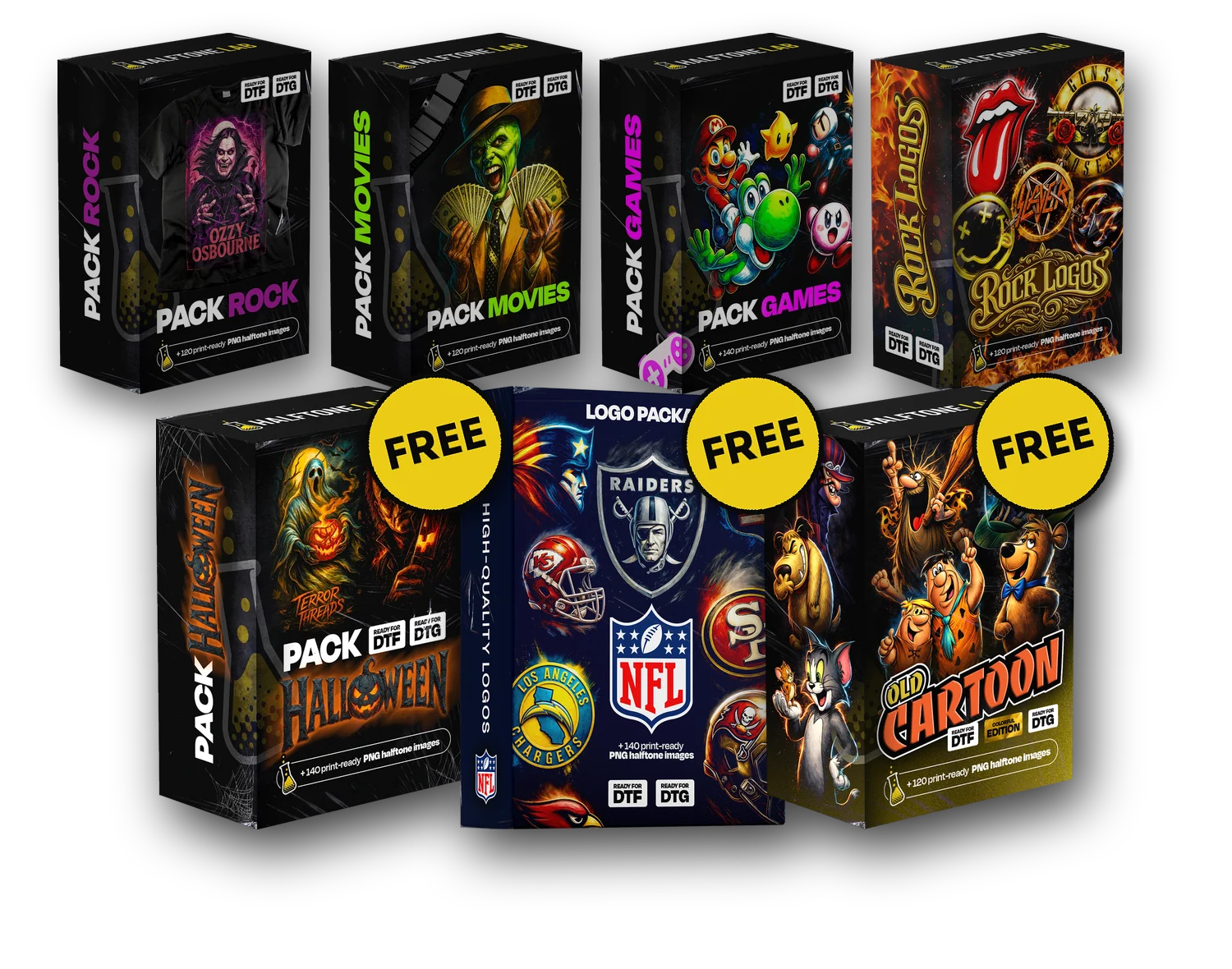 Best-selling packs: 4 paid and 3 free